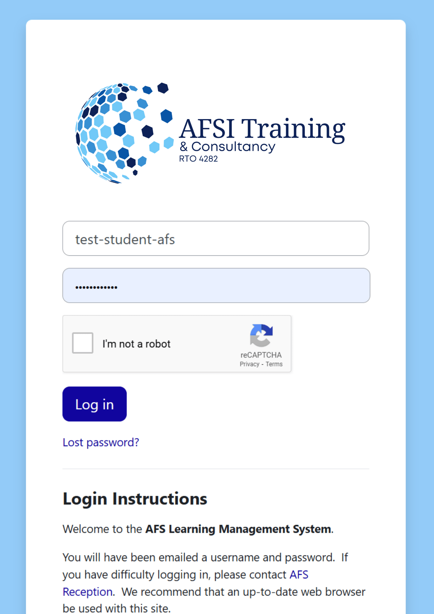 LMS Login Page Screenshot